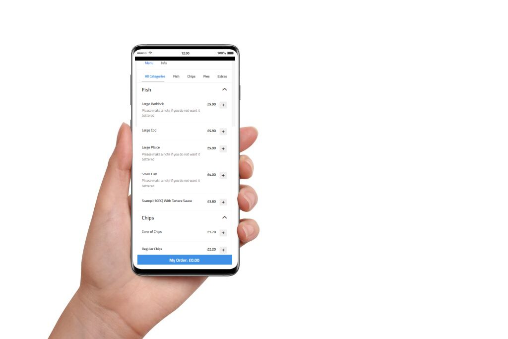 Customer placing an order through the online ordering app on a phone