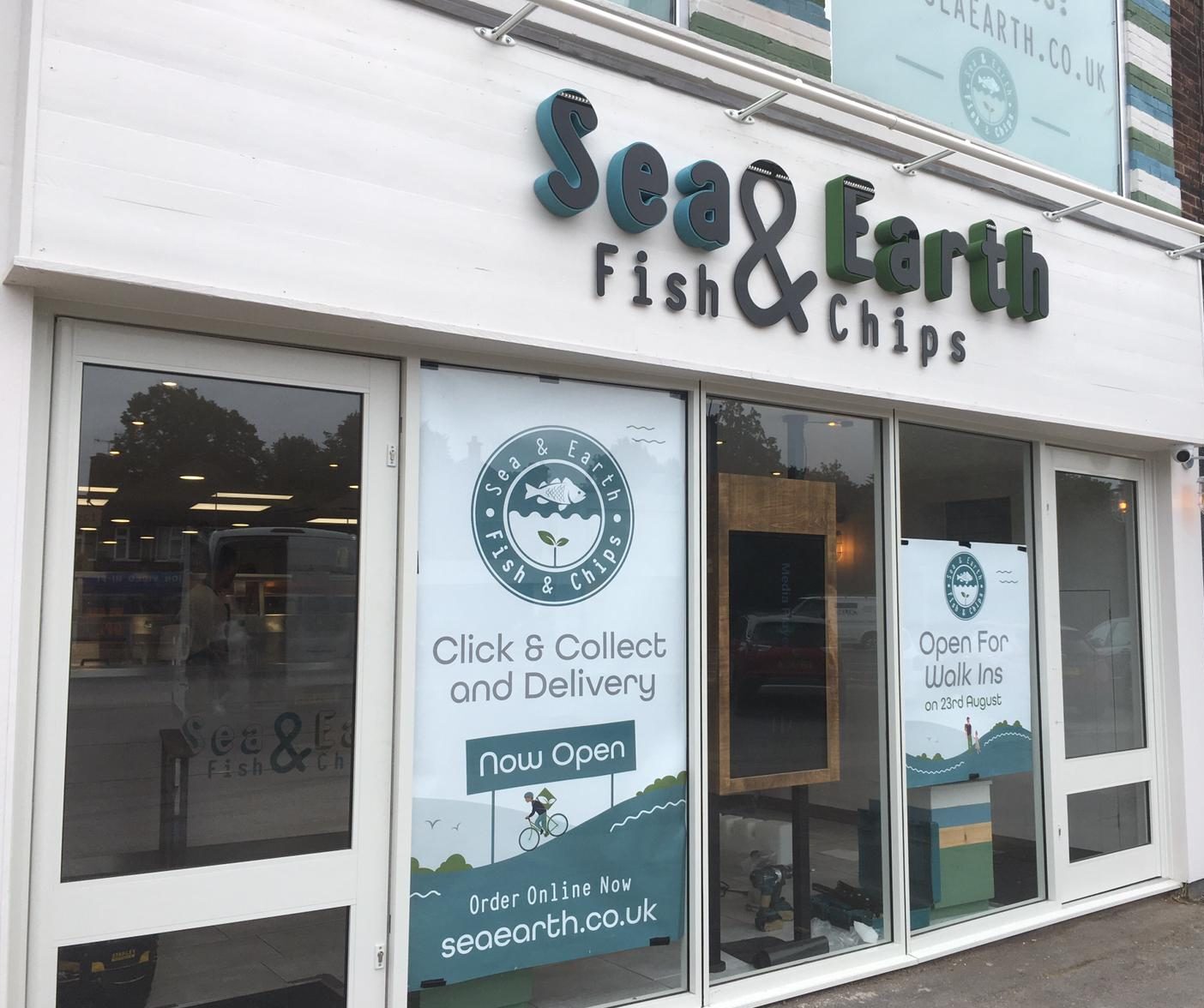 Sea & Earth Fish & Chips shopfront and window graphics